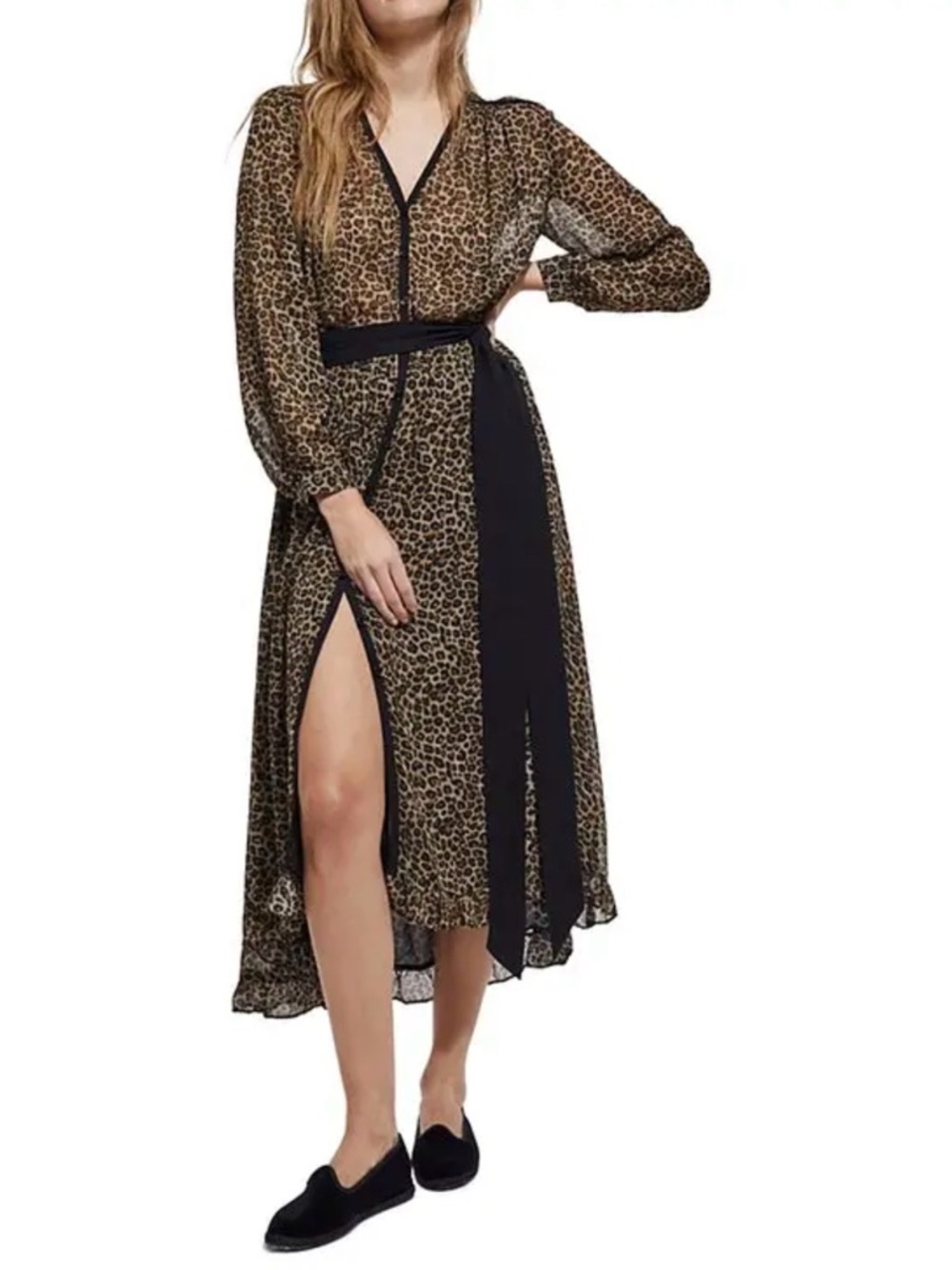 The Kooples Effortless Chic Sheer Leopard Maxi Dress Belted Size Large NWT
